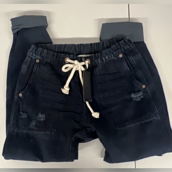 ONETEASPOON Shabbies Drawstring Boyfriend Jeans Distressed Fox Black Size XL - Picture 4 of 16